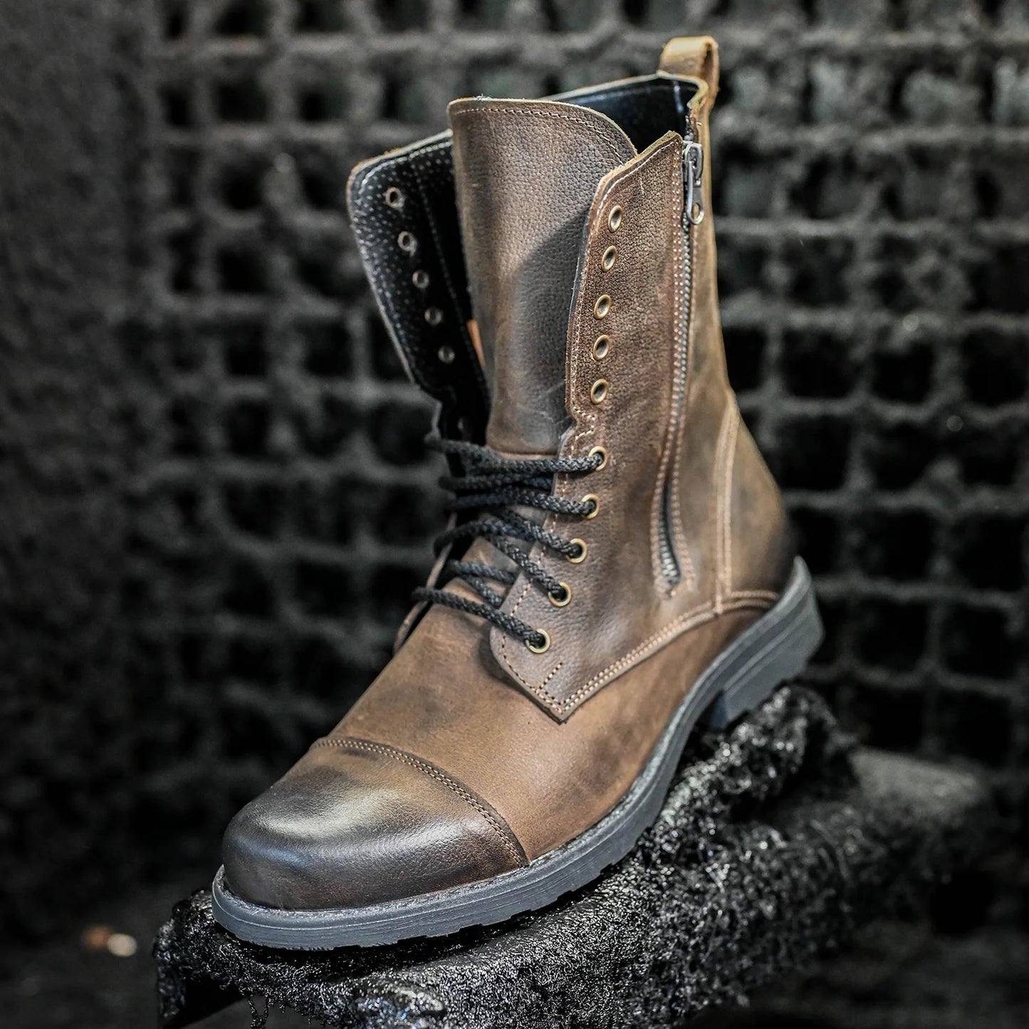 Skórzane męskie wysokie brązowe sztyblety - Landon | Jordan Handmade Shoes