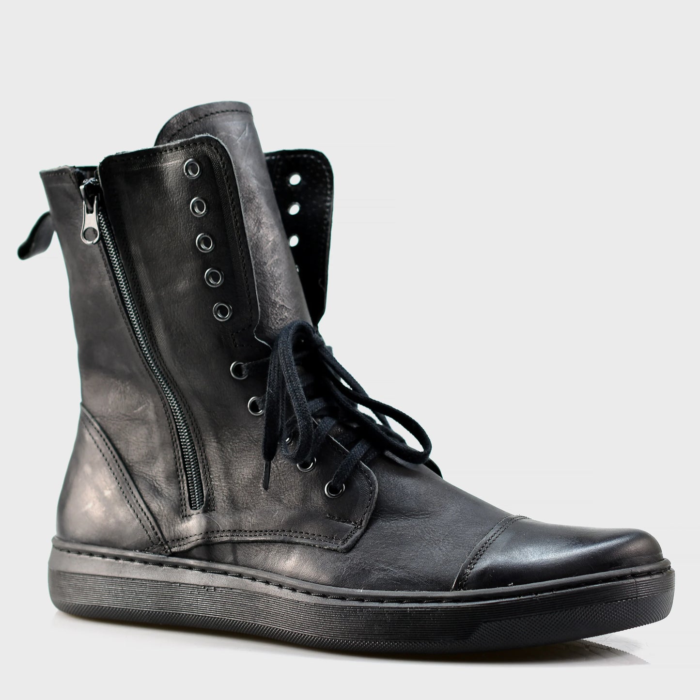 Skórzane męskie wysokie czarne buty - Liam | Jordan Handmade Shoes