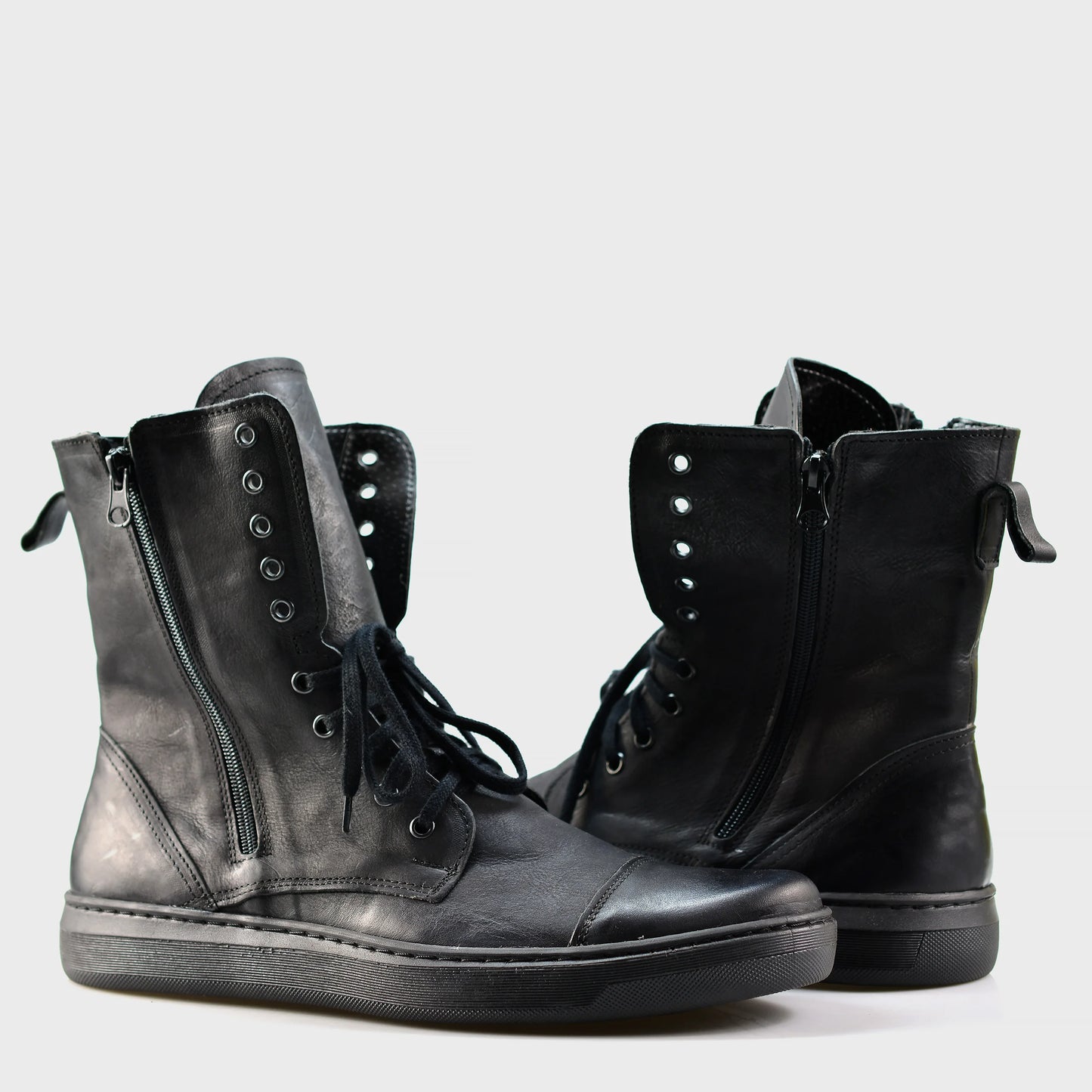 Skórzane męskie wysokie czarne buty - Liam | Jordan Handmade Shoes