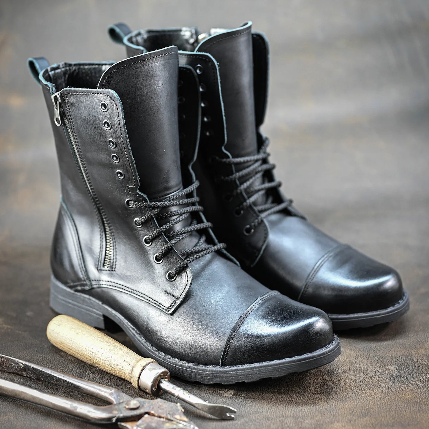 Skórzane męskie wysokie czarne sztyblety - Landon | Jordan Handmade Shoes
