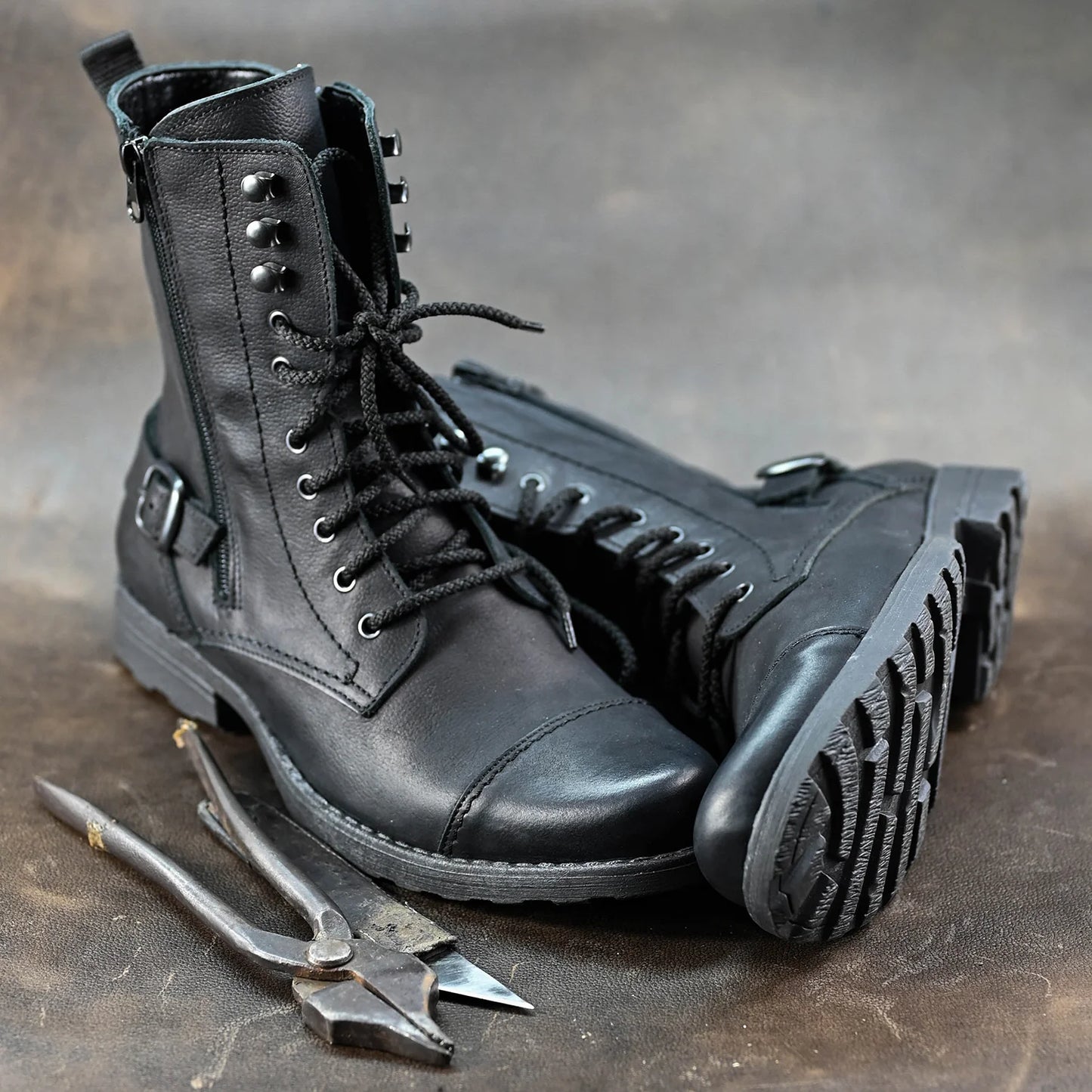 Skórzane męskie wysokie czarne sztyblety - Noah | Jordan Handmade Shoes