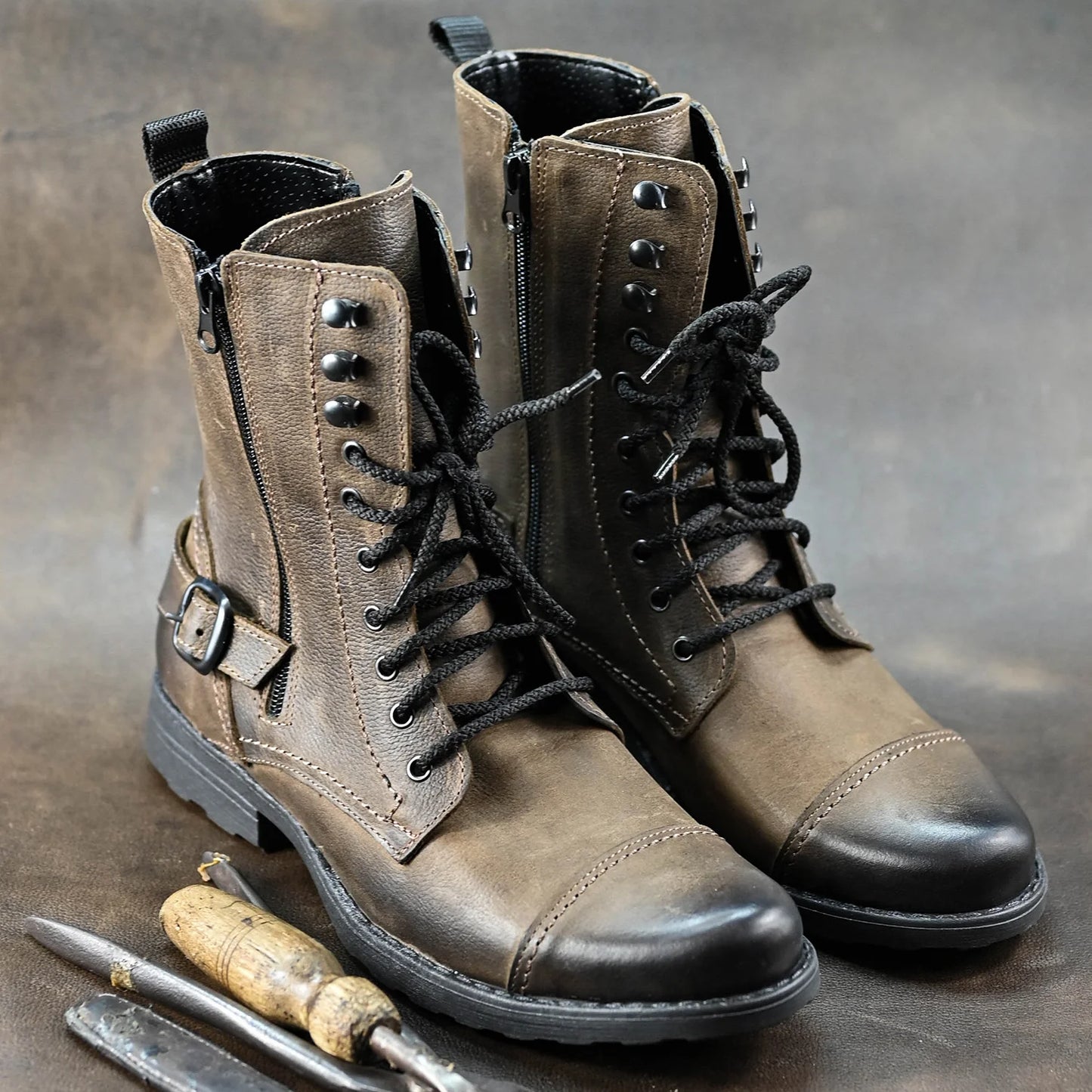 Skórzane męskie wysokie brązowe sztyblety - Noah | Jordan Handmade Shoes