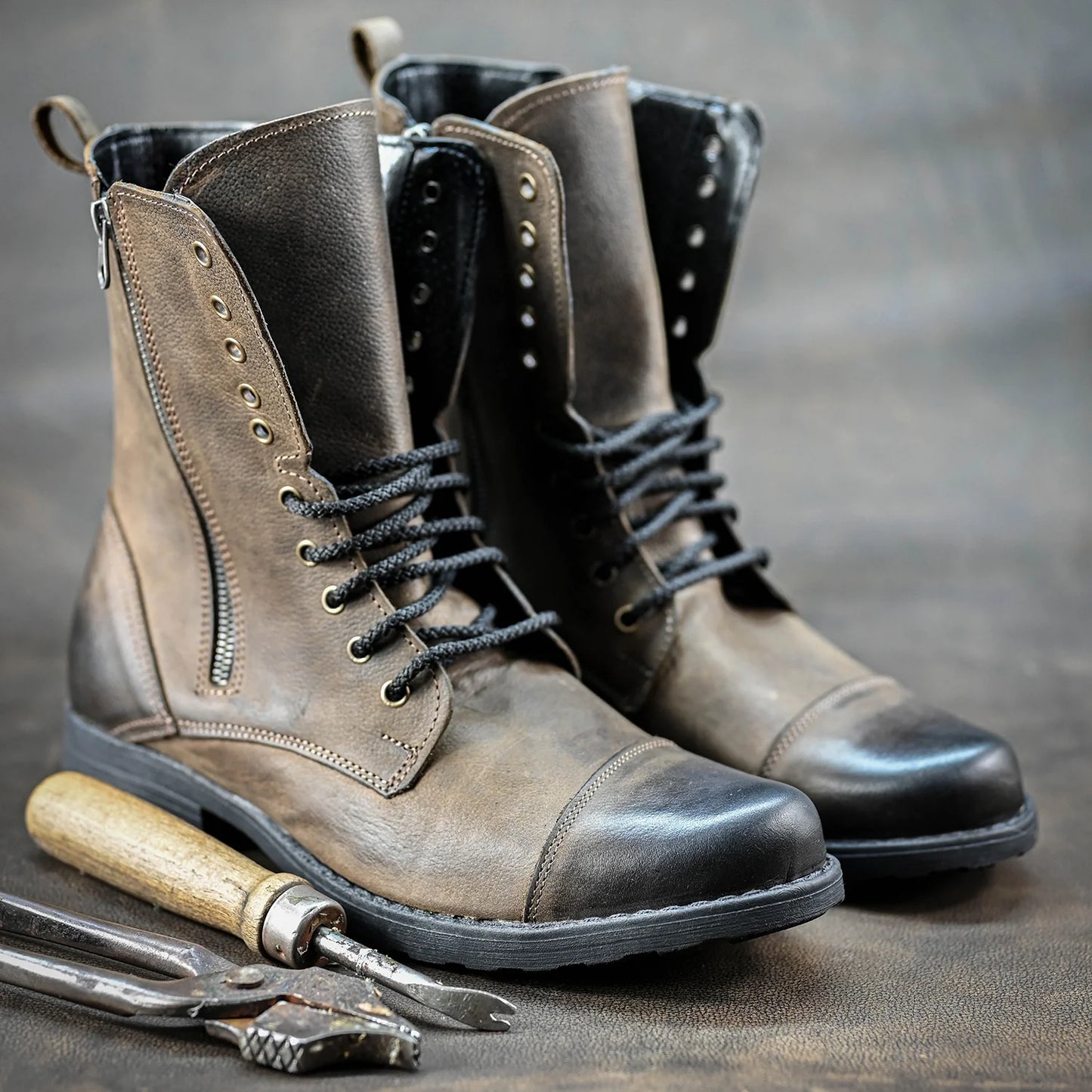 Skórzane męskie wysokie brązowe sztyblety - Landon | Jordan Handmade Shoes