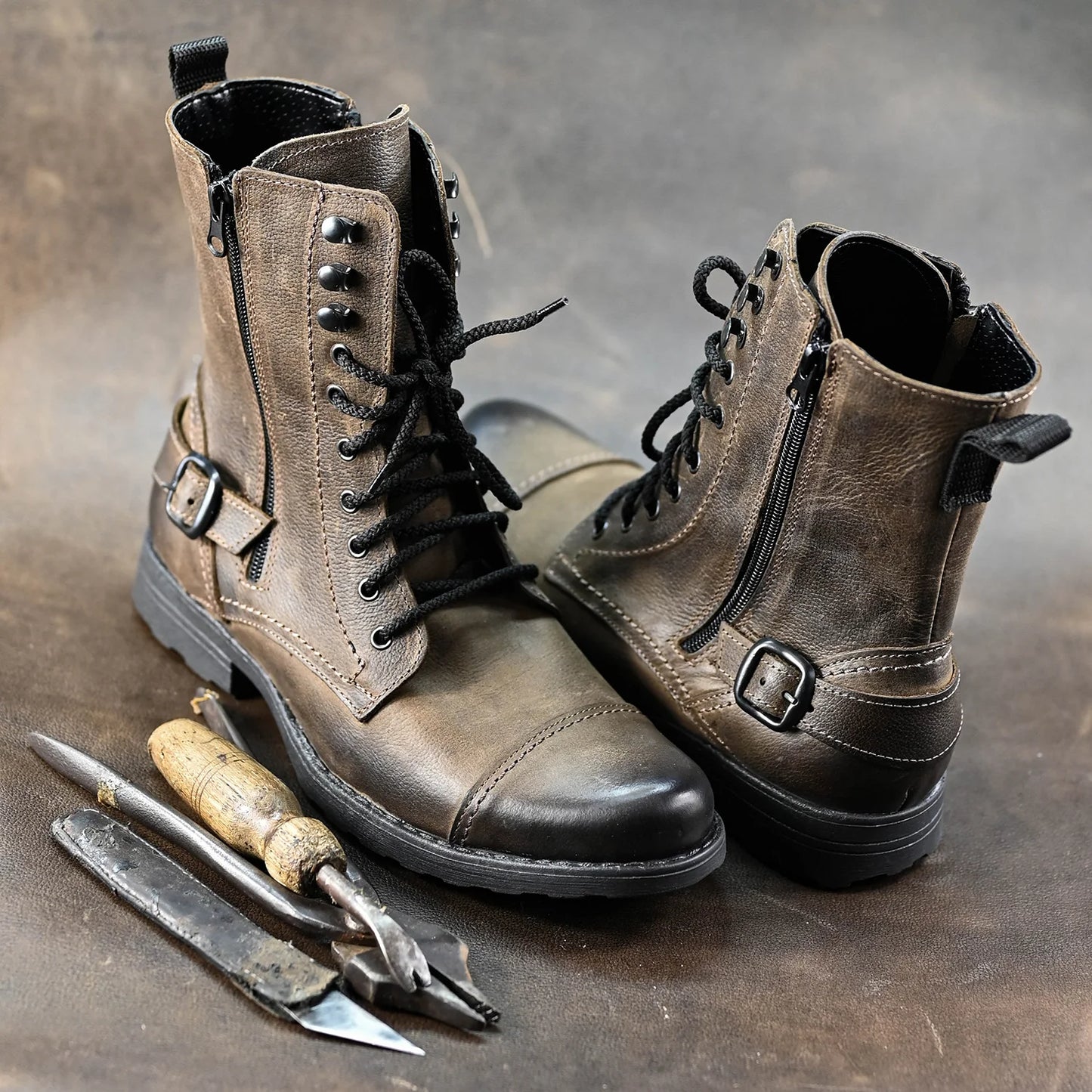 Skórzane męskie wysokie brązowe sztyblety - Noah | Jordan Handmade Shoes
