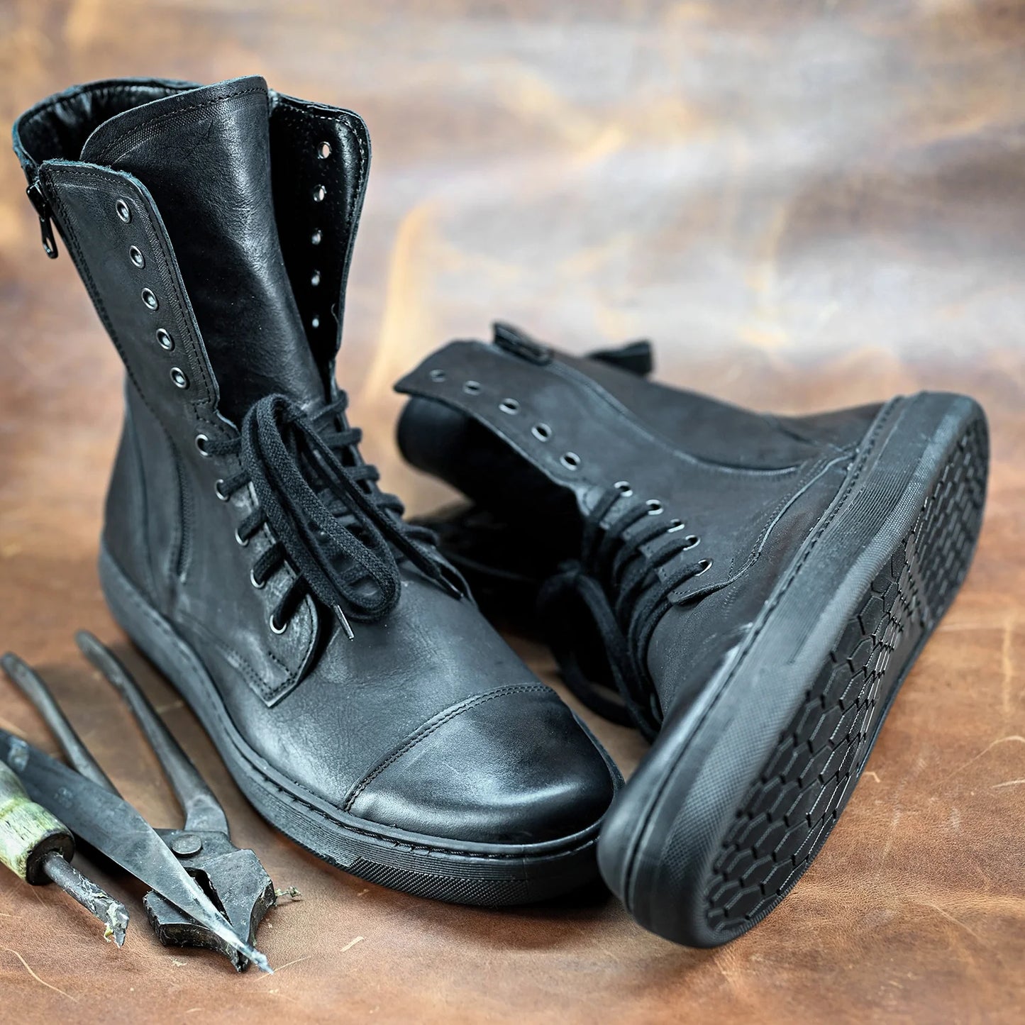 Skórzane męskie wysokie czarne buty - Liam | Jordan Handmade Shoes