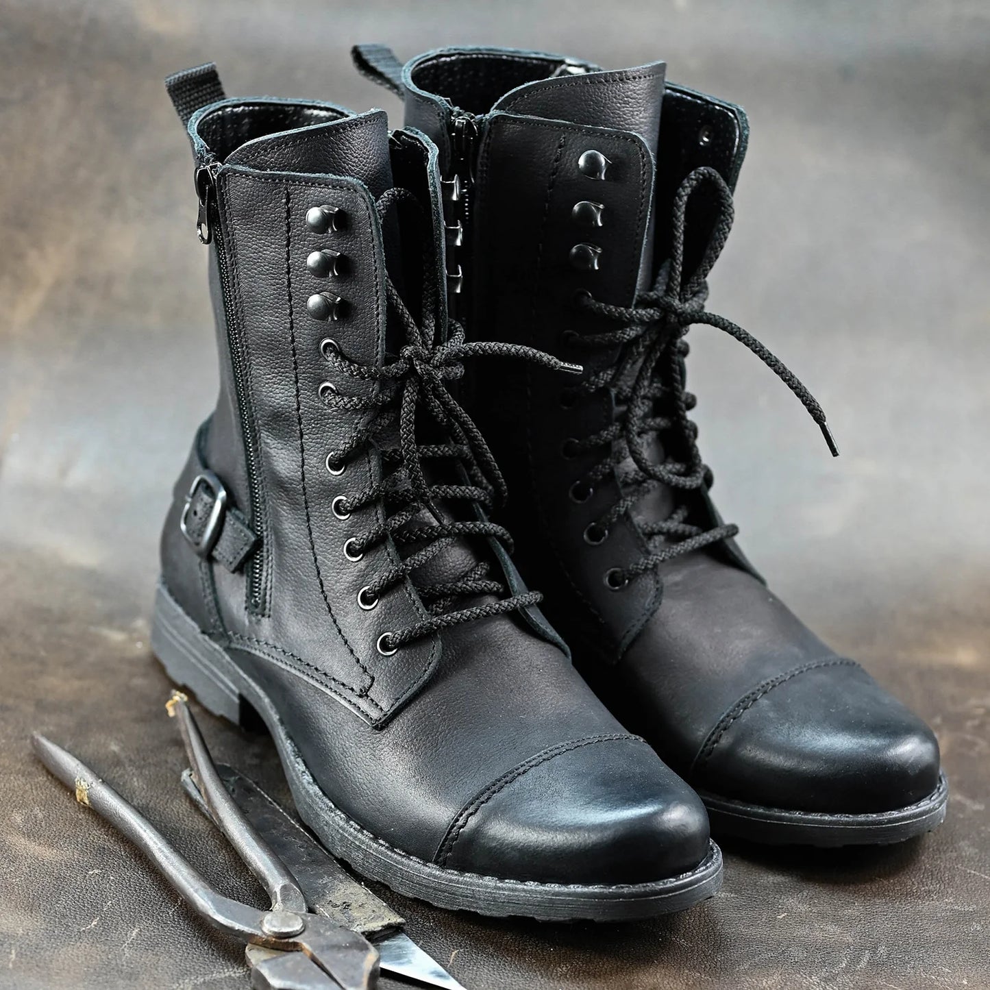 Skórzane męskie wysokie czarne sztyblety - Noah | Jordan Handmade Shoes
