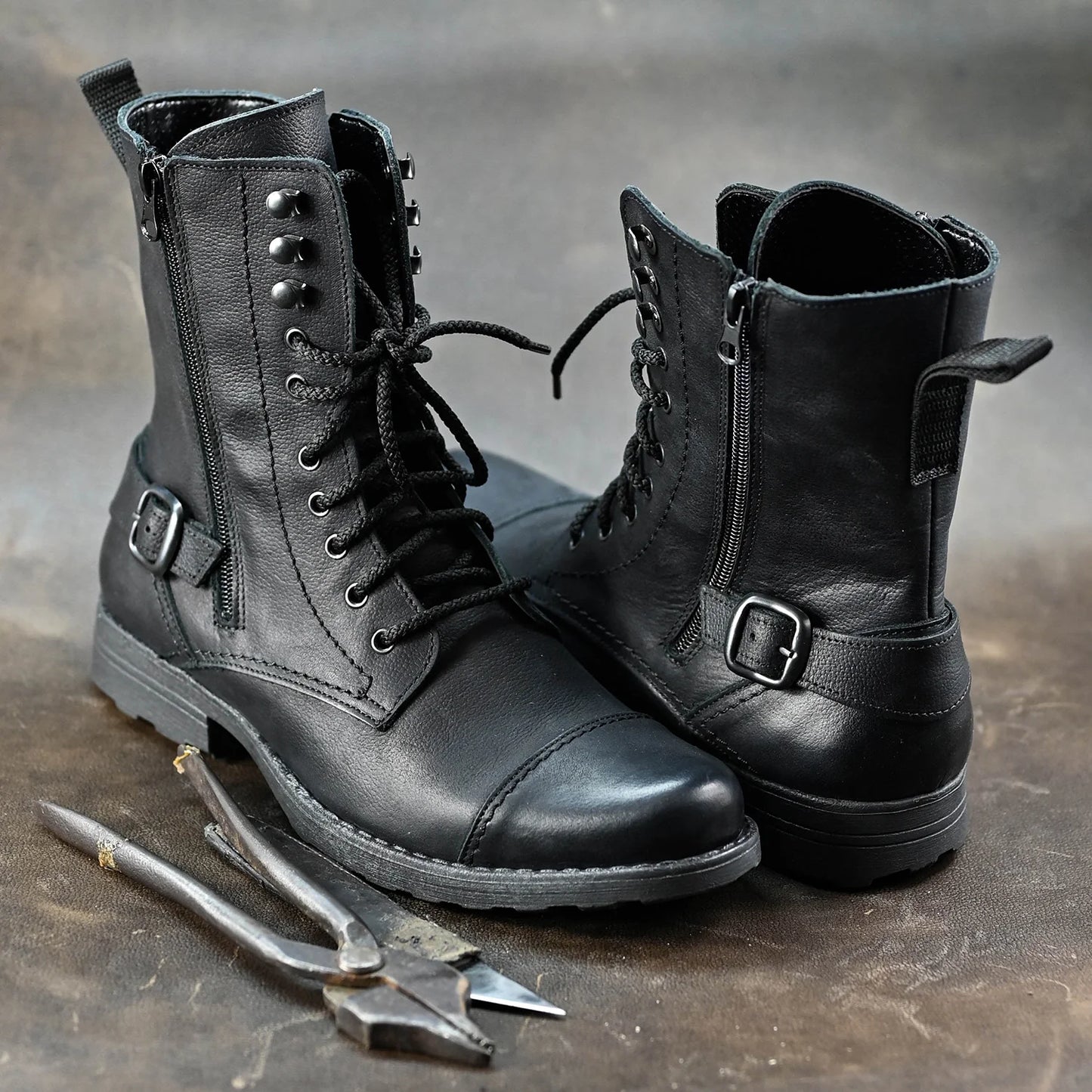 Skórzane męskie wysokie czarne sztyblety - Noah | Jordan Handmade Shoes