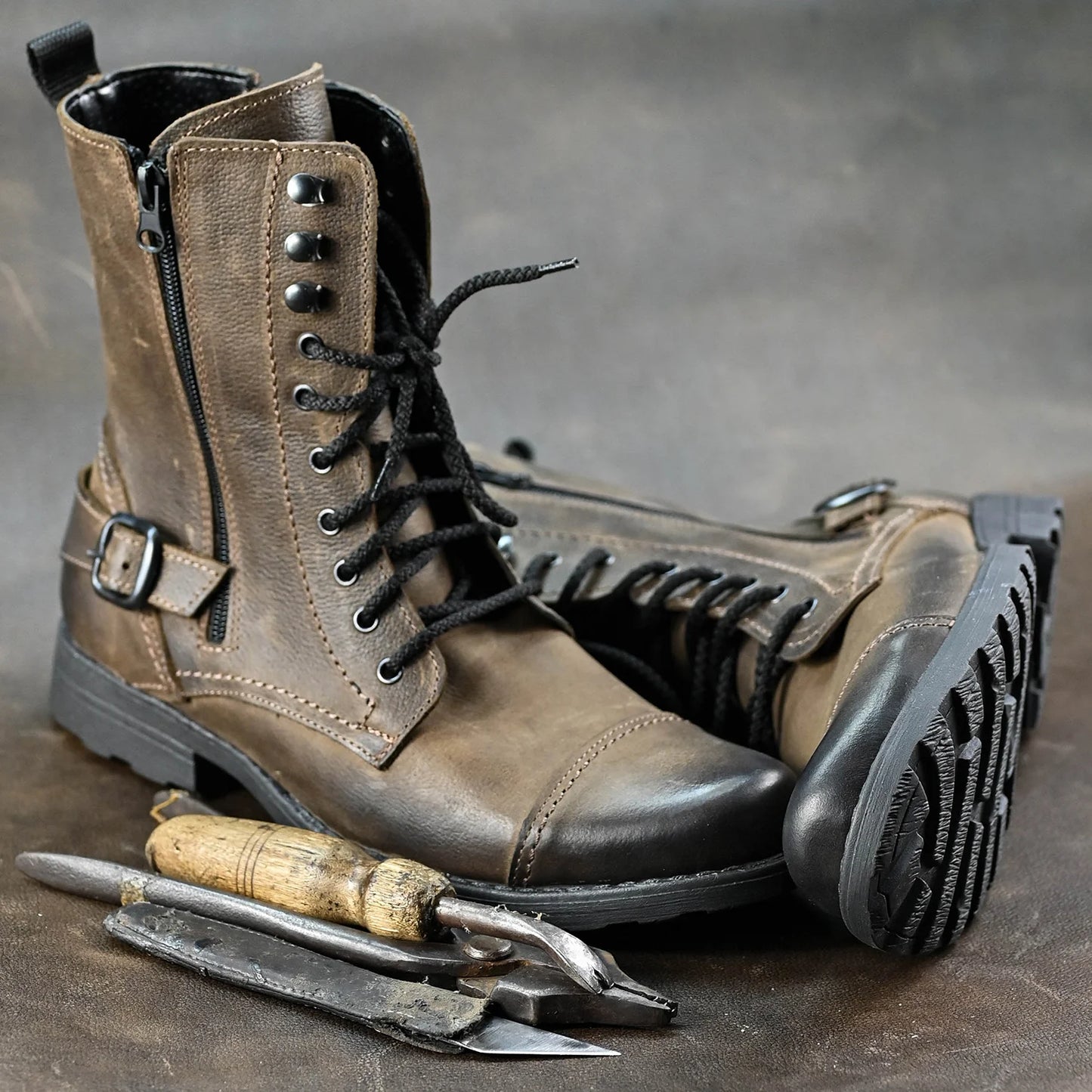 Skórzane męskie wysokie brązowe sztyblety - Noah | Jordan Handmade Shoes