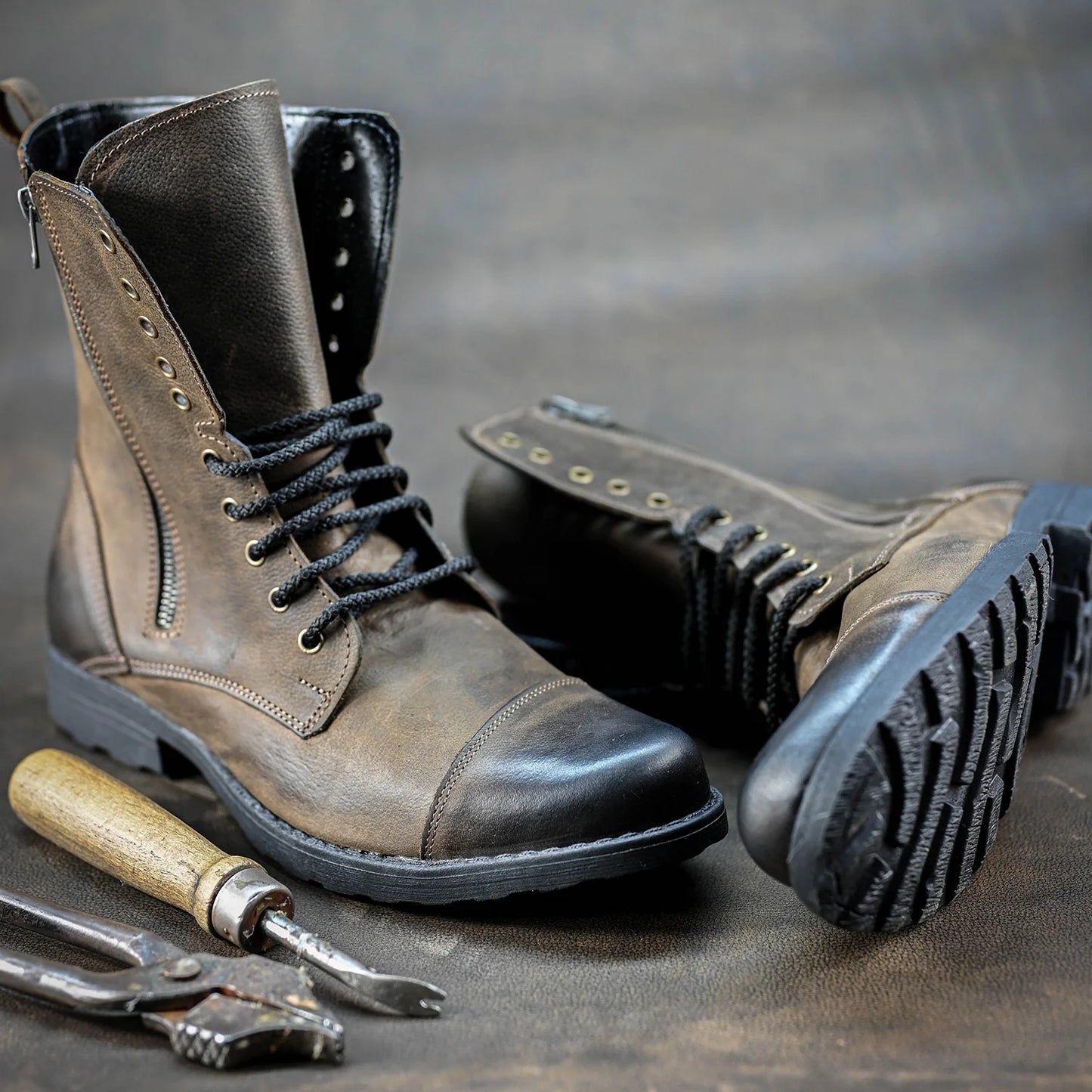 Skórzane męskie wysokie brązowe sztyblety - Landon | Jordan Handmade Shoes