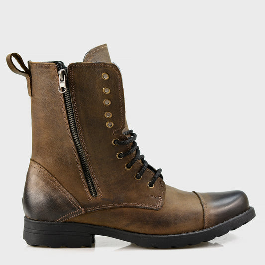 Skórzane męskie wysokie brązowe sztyblety - Landon | Jordan Handmade Shoes