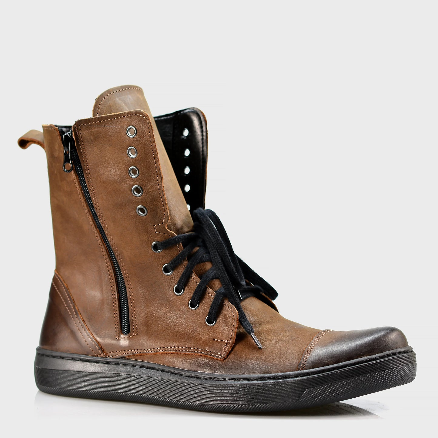 Skórzane męskie wysokie brązowe buty - Liam | Jordan Handmade Shoes