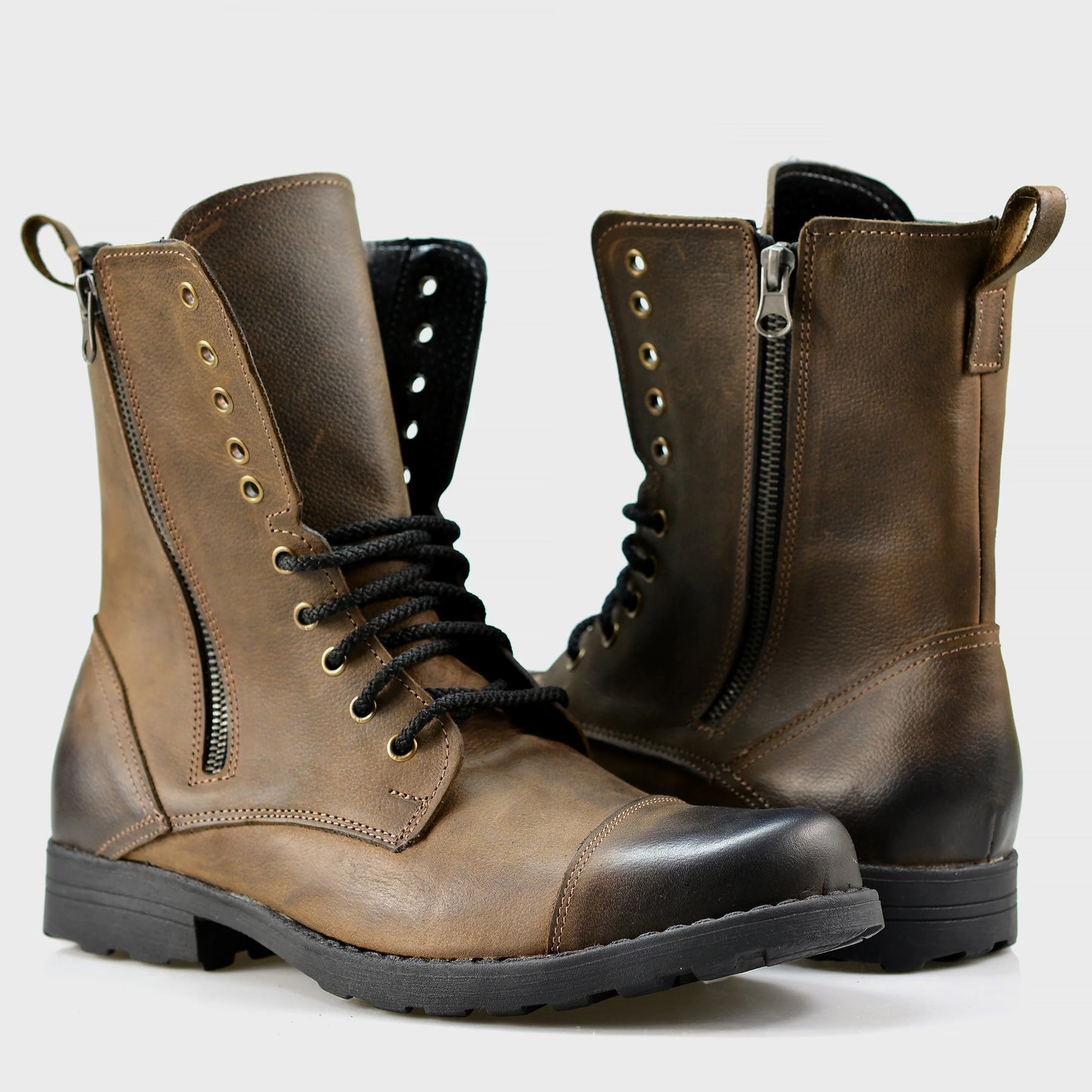 Skórzane męskie wysokie brązowe sztyblety - Landon | Jordan Handmade Shoes
