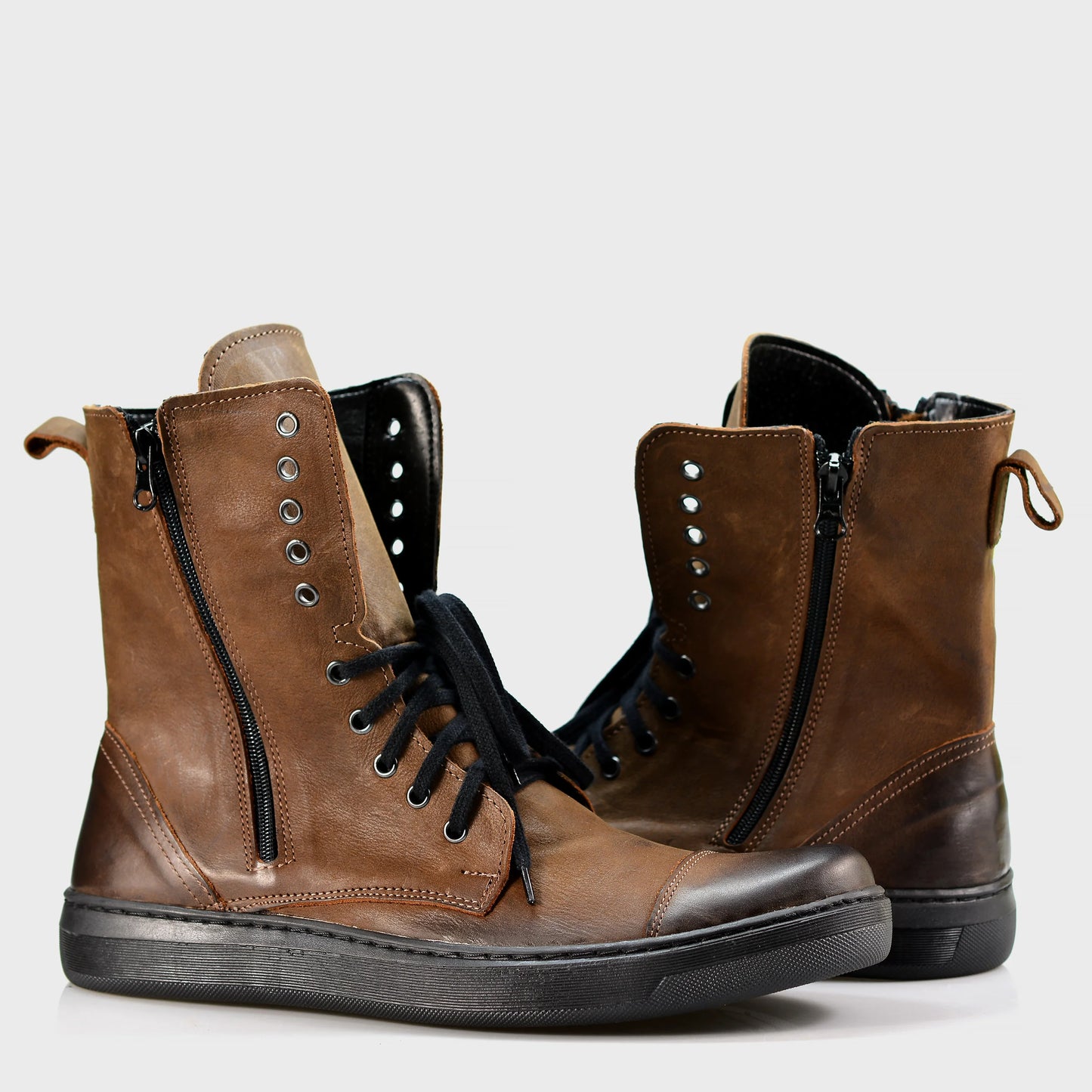 Skórzane męskie wysokie brązowe buty - Liam | Jordan Handmade Shoes