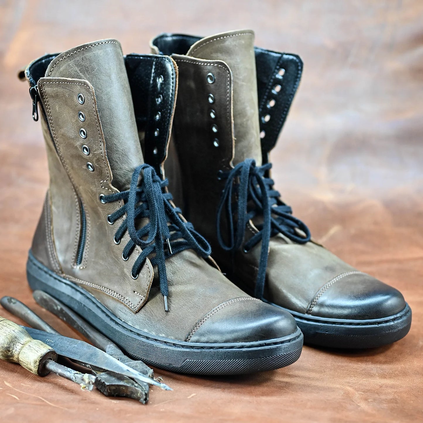 Skórzane męskie wysokie brązowe buty - Liam | Jordan Handmade Shoes