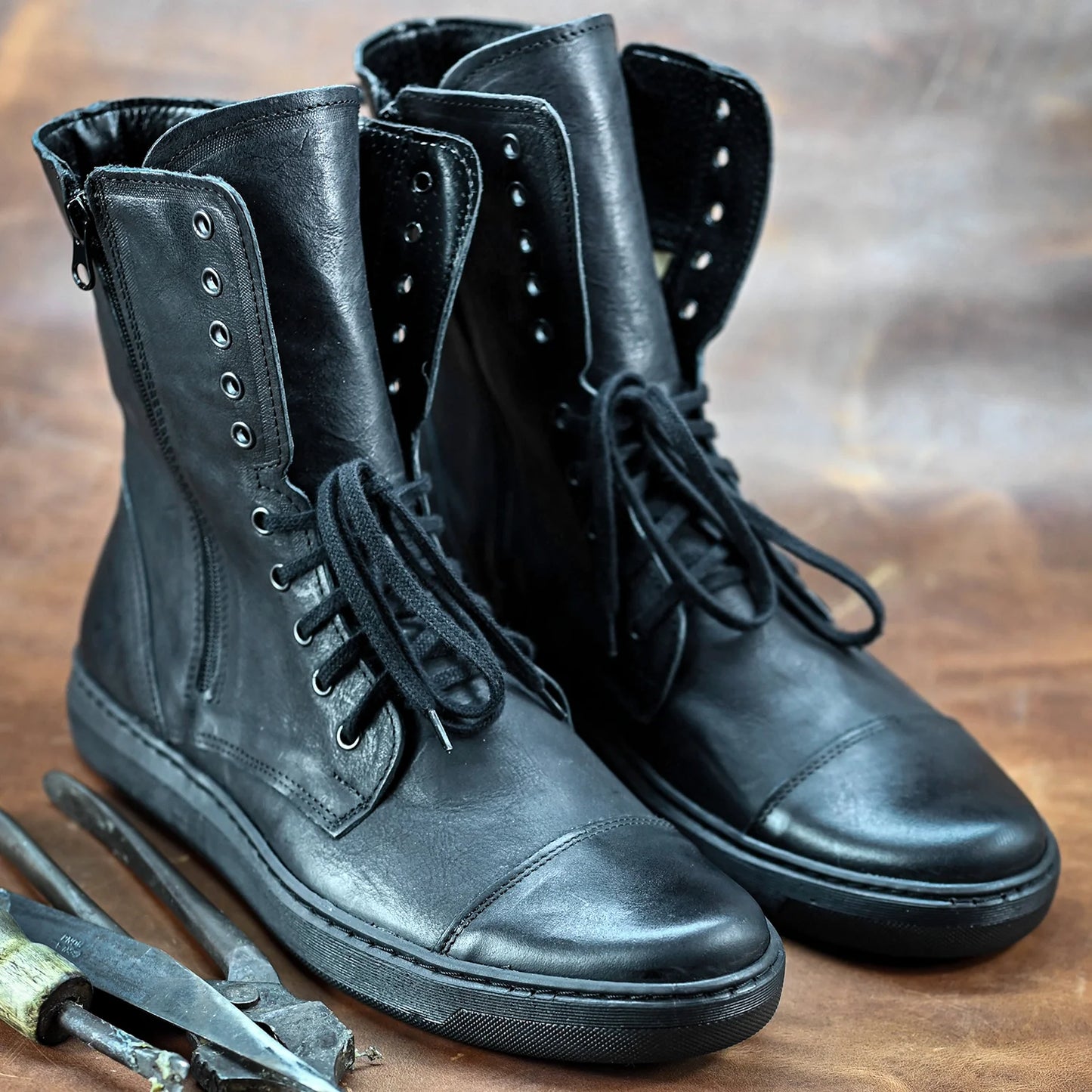 Skórzane męskie wysokie czarne buty - Liam | Jordan Handmade Shoes