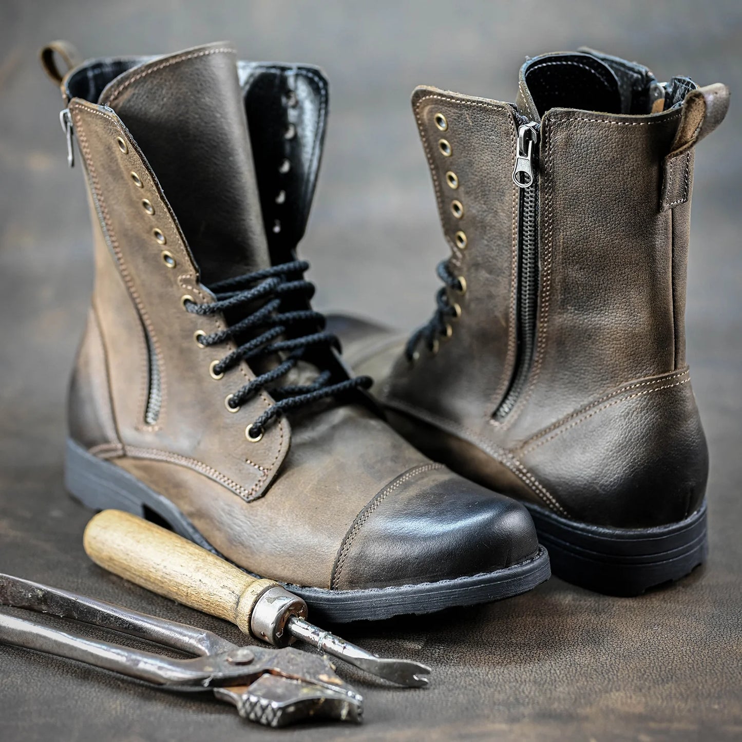 Skórzane męskie wysokie brązowe sztyblety - Landon | Jordan Handmade Shoes