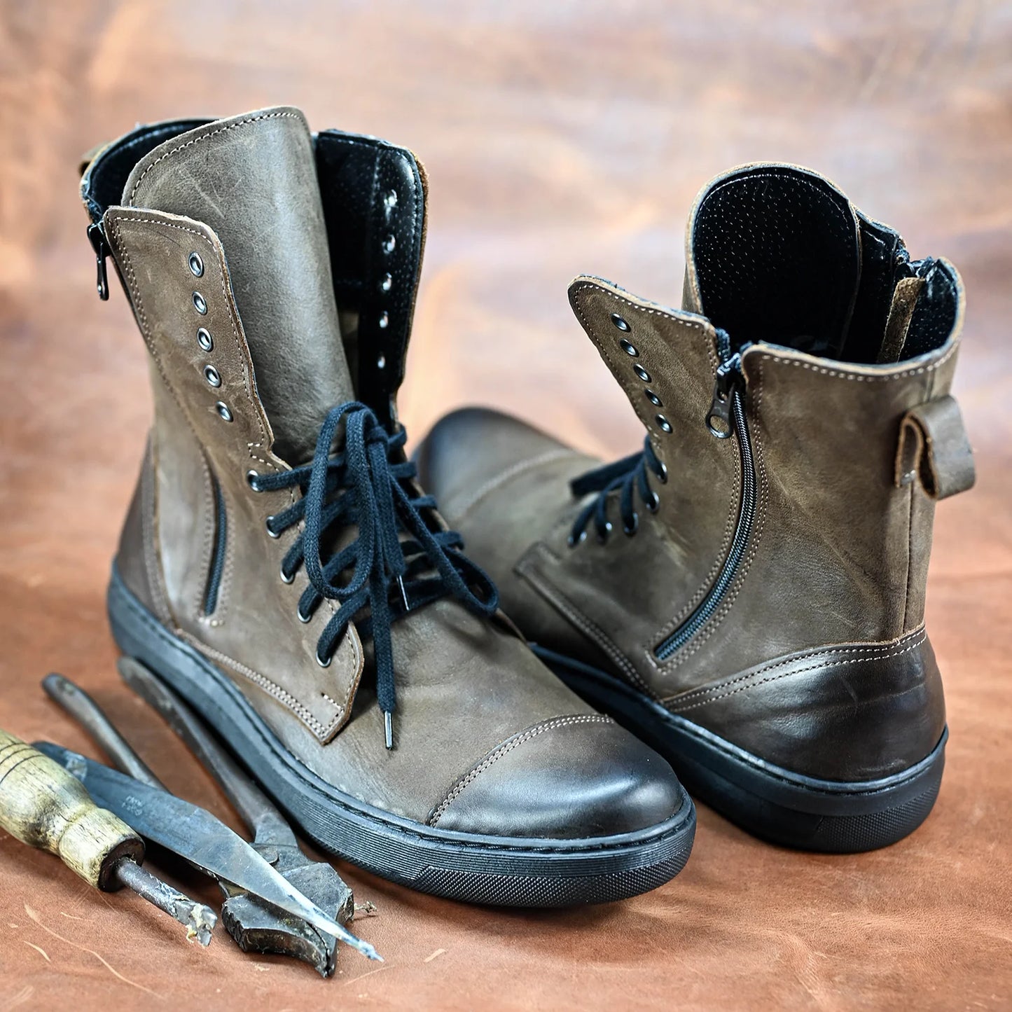 Skórzane męskie wysokie brązowe buty - Liam | Jordan Handmade Shoes