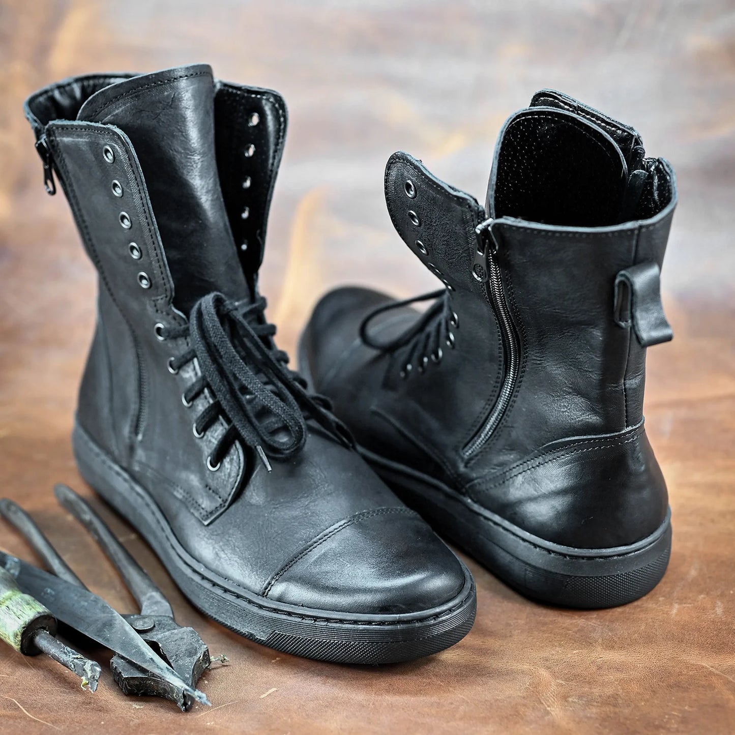 Skórzane męskie wysokie czarne buty - Liam | Jordan Handmade Shoes